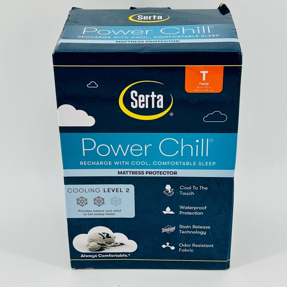Serta Power Chill Mattress Protector Twin White Solid Fitted New Open Box
